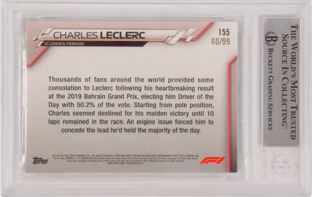 Charles Leclerc Signed 2020 Topps Chrome Formula 1 Aqua /99 – BGS Authentic