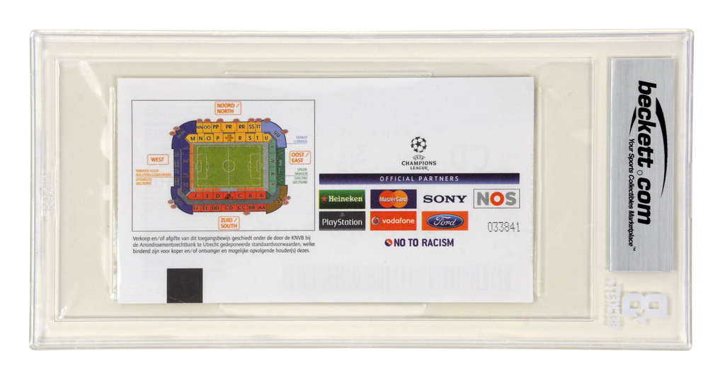 Sergio Aguero Signed 2008 UCL Debut & First Goal Match Ticket Inscribed – BGS 9