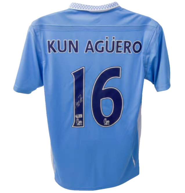 Framed Sergio Aguero Signed Manchester City Home Soccer Jersey #16 with Beckett COA