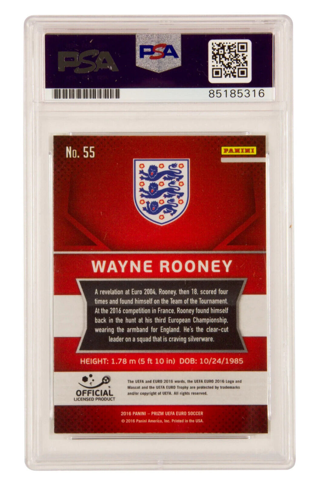 Wayne Rooney Signed 2016 Panini Prizm UEFA Euro Competitions – PSA Authentic