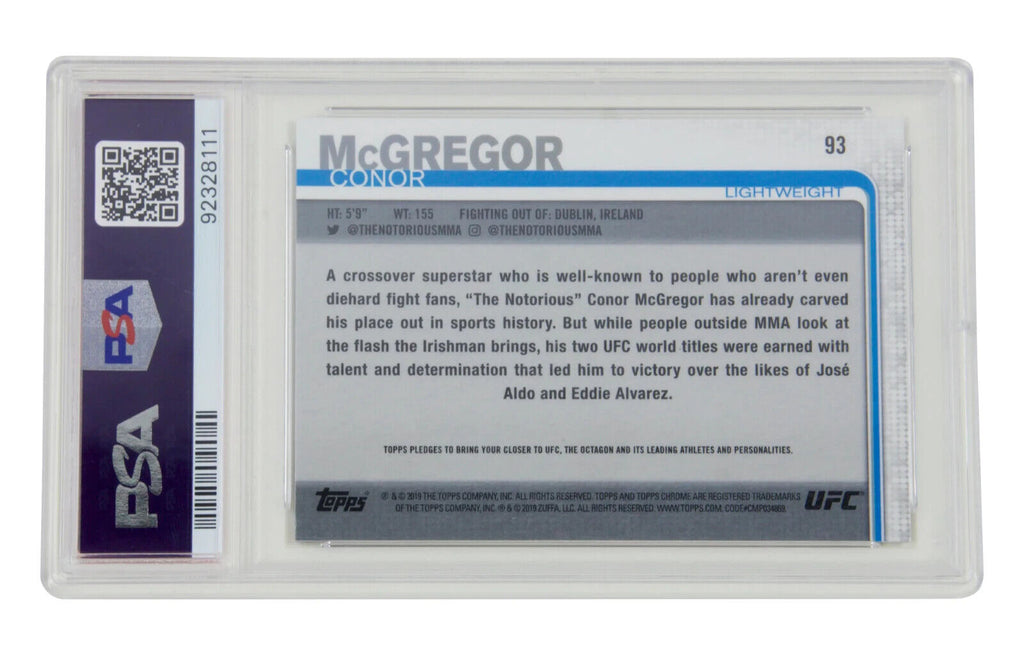 Conor McGregor Signed 2019 Topps UFC Chrome #93 – PSA 10 Autograph 10