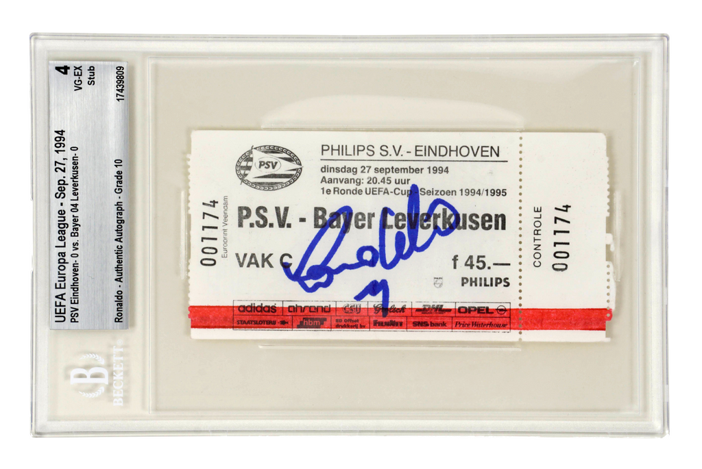 Ronaldo Nazario Signed 1994 PSV Rookie Season Match Ticket – BGS 4