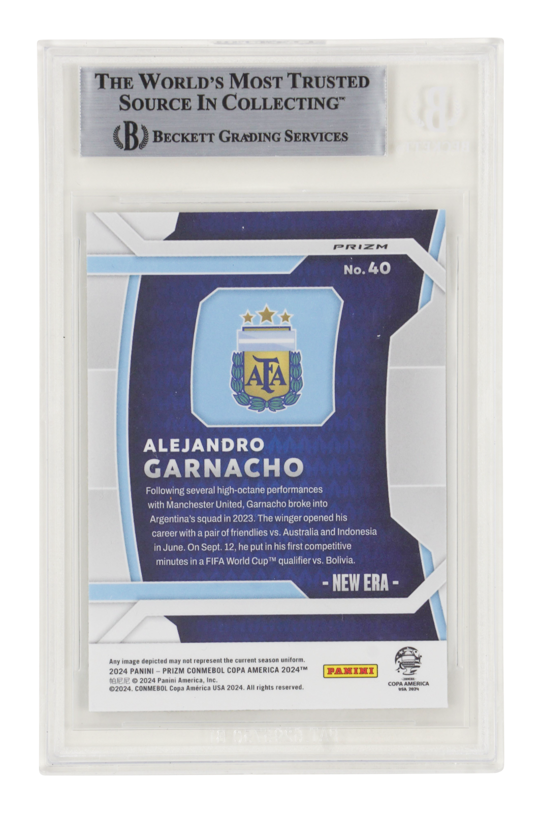 Alejandro Garnacho Signed 2024 Panini Prizm Copa America New Era - BGS Authentic