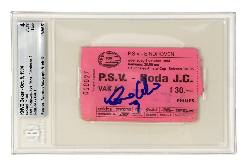 Ronaldo Nazario Signed 1994 PSV Rookie Season 2 Goals Match Ticket – BGS 4