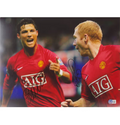 Cristiano Ronaldo & Scholes Signed Soccer Print Size 12″ x 16″ with Beckett COA