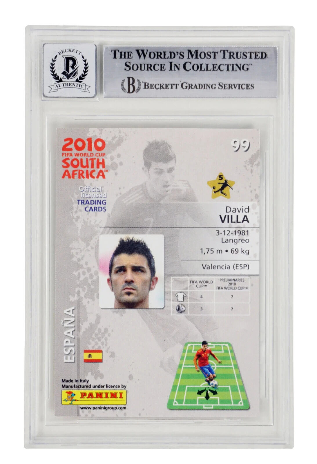 David Villa Signed 2010 Panini World Cup Premium #99 – BGS 10 Autograph