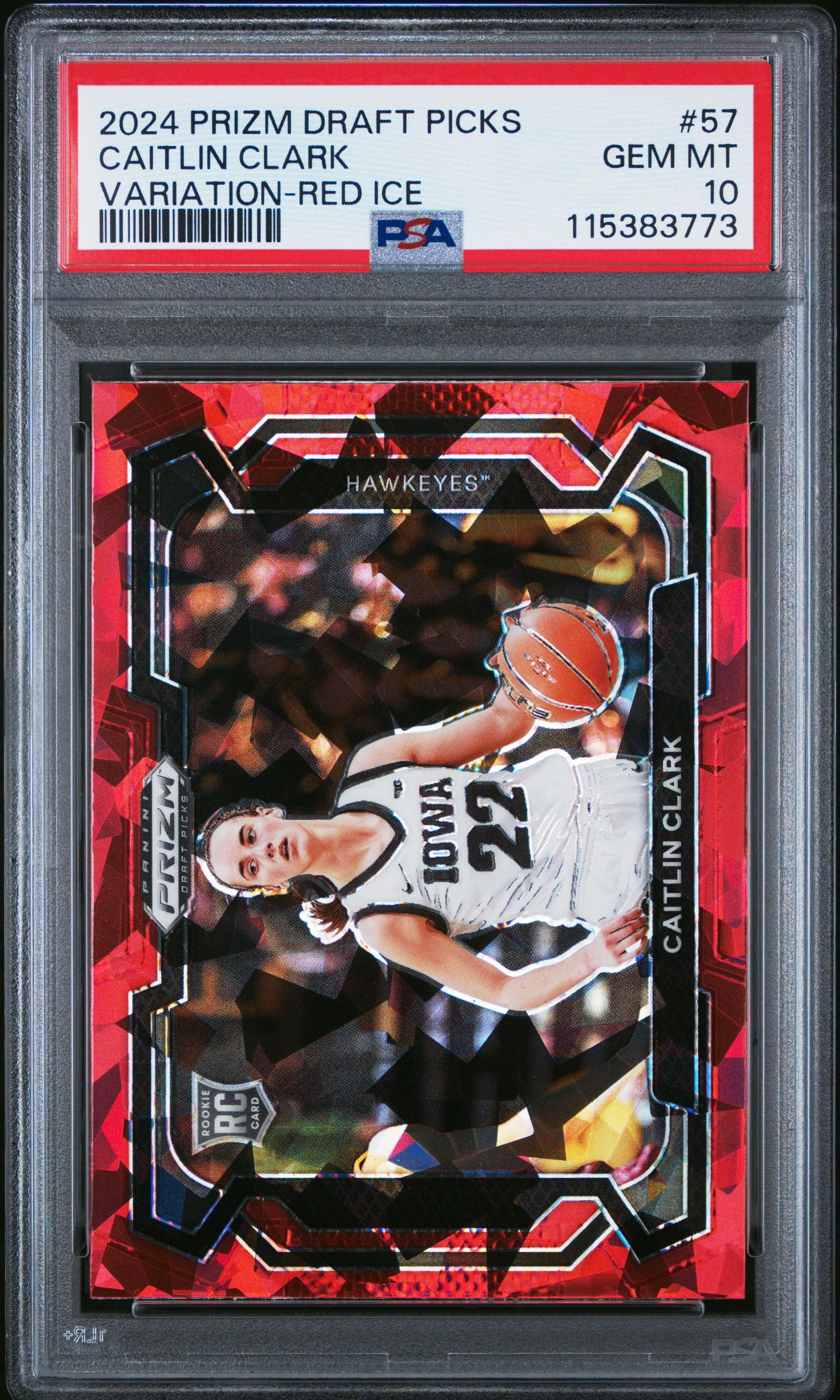 Graded 2024 Panini Prizm Draft Picks Caitlin Clark #57 Variation Red Ice Rookie RC Basketball Card PSA 10 Gem Mint