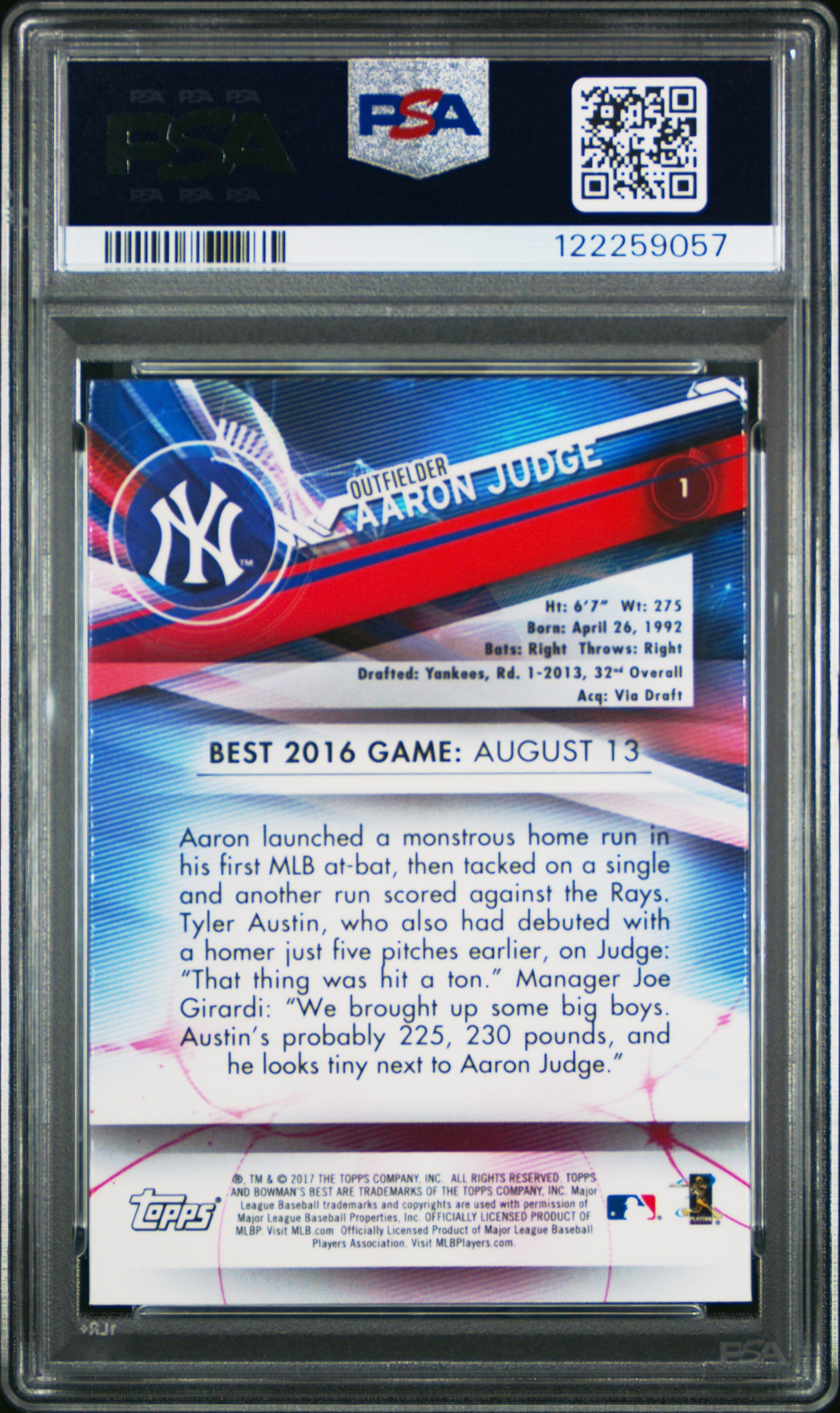 Graded 2017 Topps Bowmans Best Aaron Judge #1 Rookie RC Baseball Card PSA 10 Gem Mint