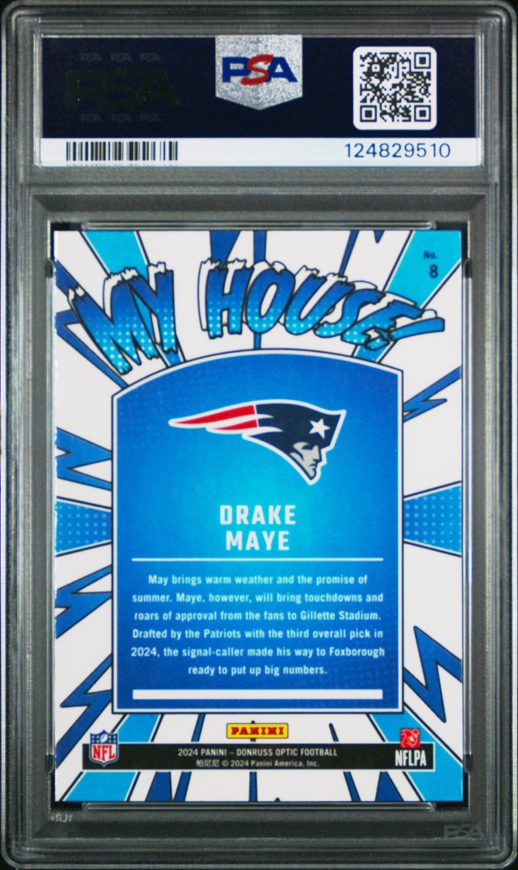Graded 2024 Panini Donruss Optic Drake Maye #8 My House! Rookie RC Football Card PSA 10 Gem Mint