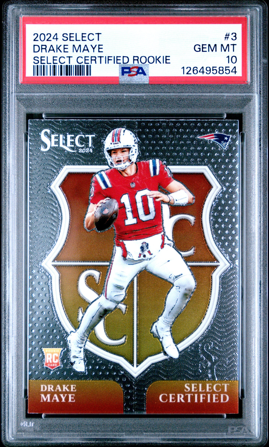 Graded 2024 Panini Select Drake Maye #3 Select Certified Rookie RC Football Card PSA 10 Gem Mint