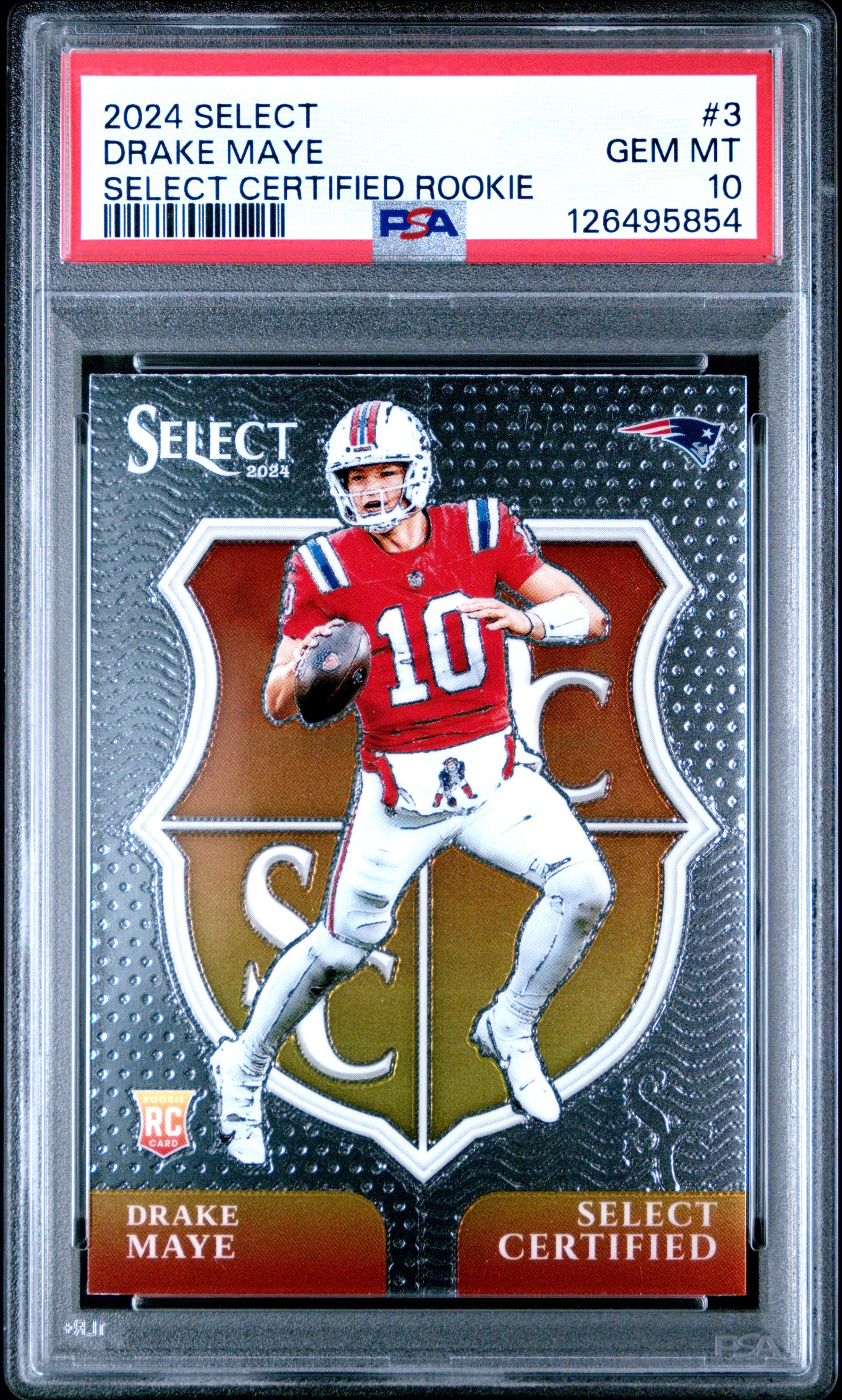 Graded 2024 Panini Select Drake Maye #3 Select Certified Rookie RC Football Card PSA 10 Gem Mint
