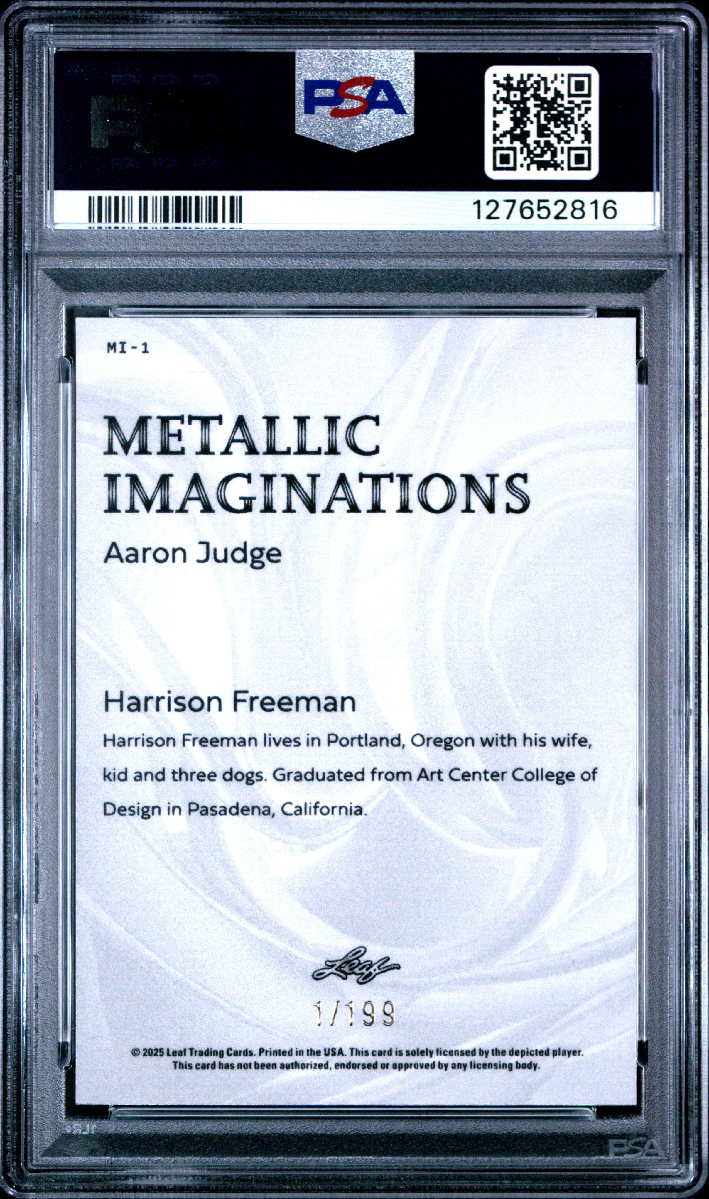 Graded 2025 Leaf Aaron Judge #MI1 Metallic Imaginations Series 2 Red /199 Baseball Card PSA 10 Gem Mint