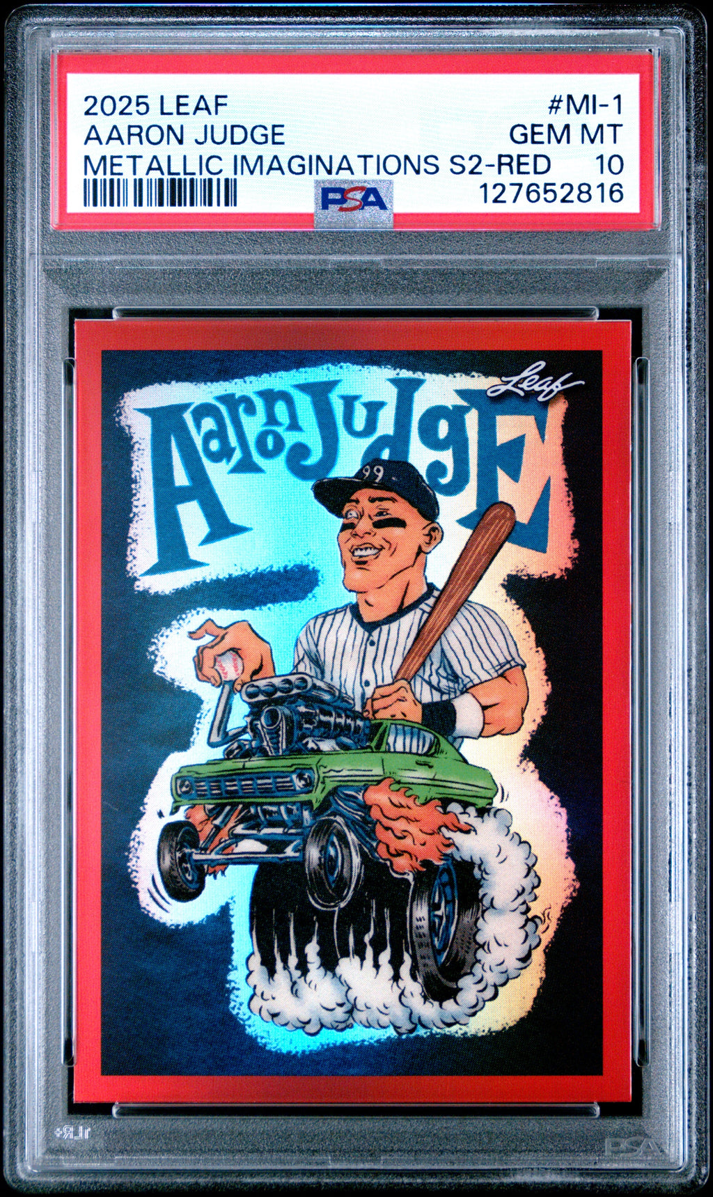 Graded 2025 Leaf Aaron Judge #MI1 Metallic Imaginations Series 2 Red /199 Baseball Card PSA 10 Gem Mint