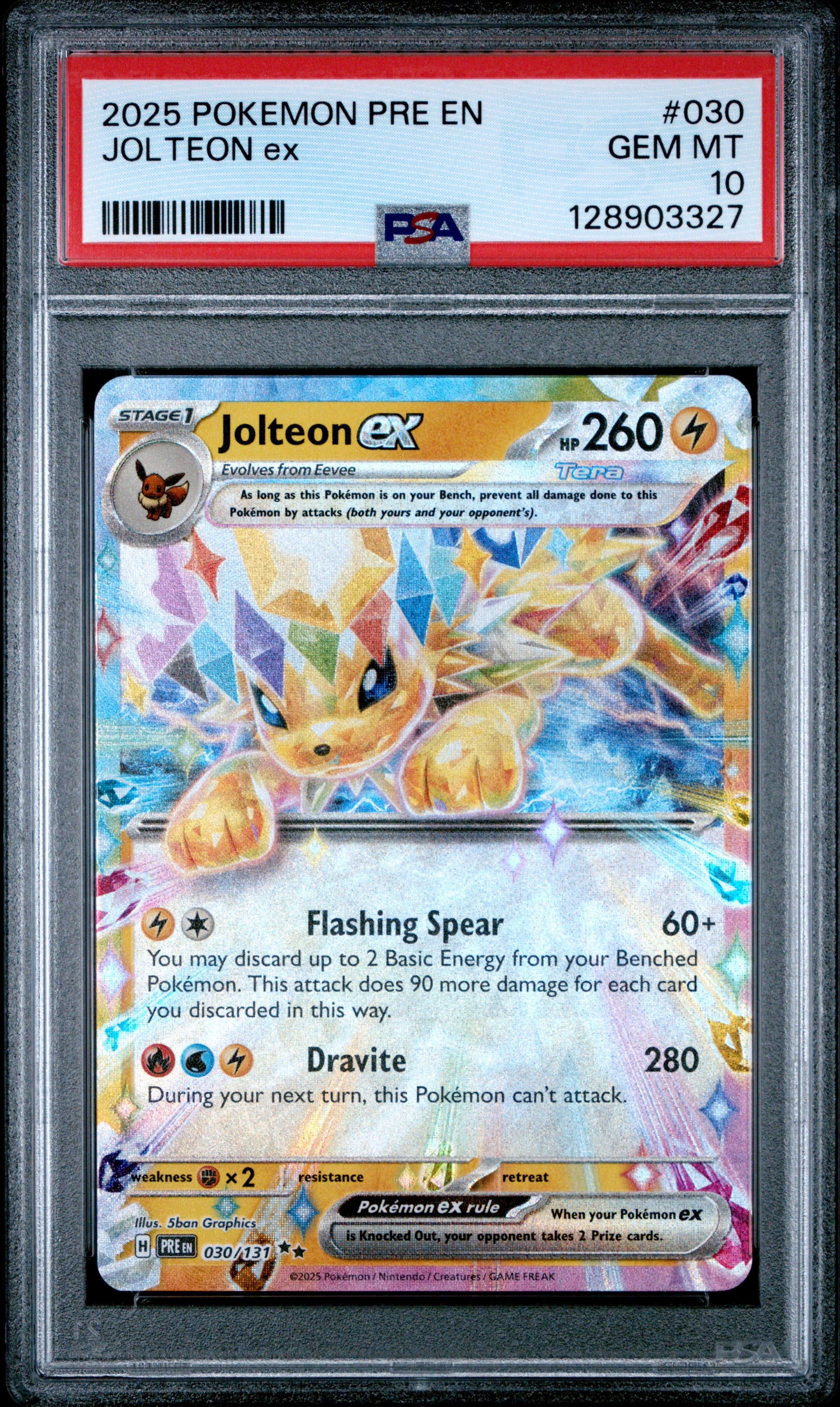 Graded 2025 PKM PRE EN Jolteon ex #030 Trading Card Game PSA 10 Gem Mint