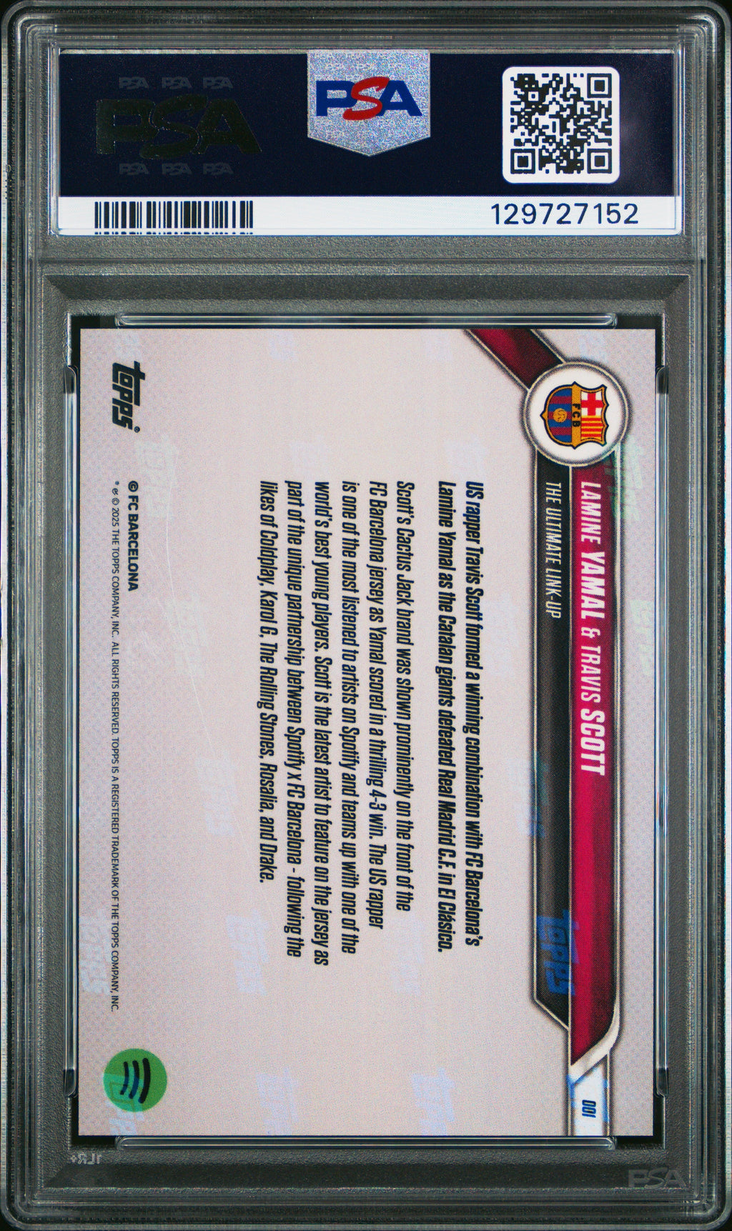 Graded 2024 Topps Now Lamine Yamal/Travis Scott #1 FC Barcelona Soccer Card PSA 10 Gem Mint