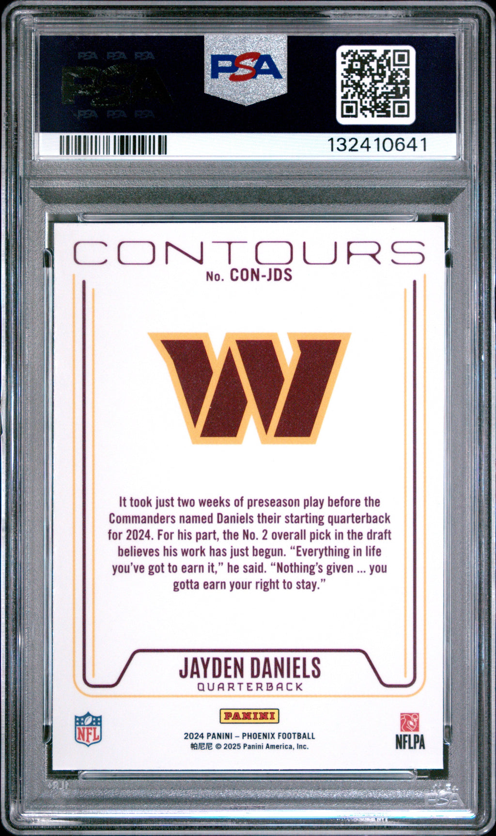 Graded 2024 Panini Phoenix Jayden Daniels #CONJDS Contours Rookie RC Football Card PSA 10 Gem Mint