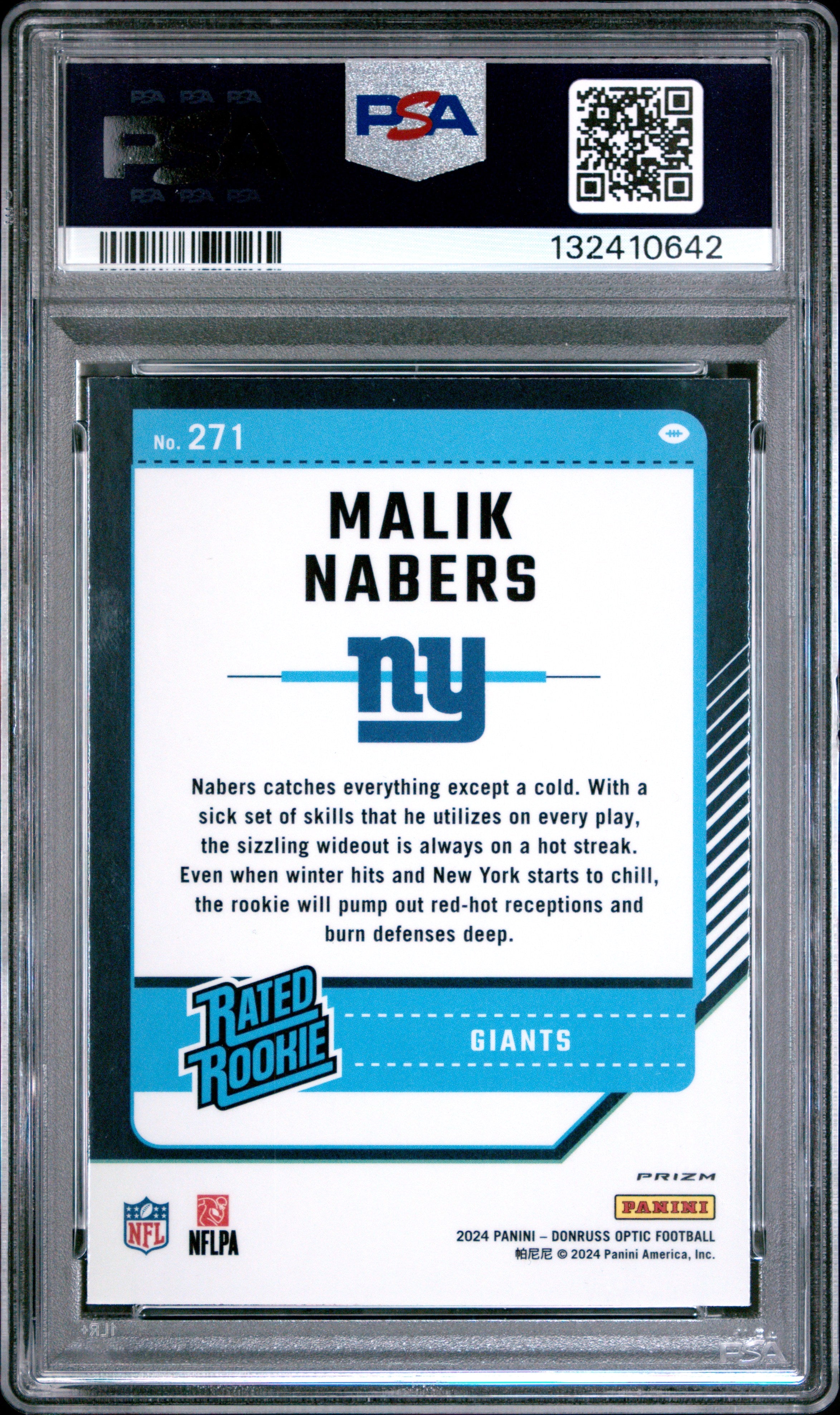 Graded 2024 Panini Donruss Optic Malik Nabers #271 Holo Rookie RC Football Card PSA 8 Near Mint