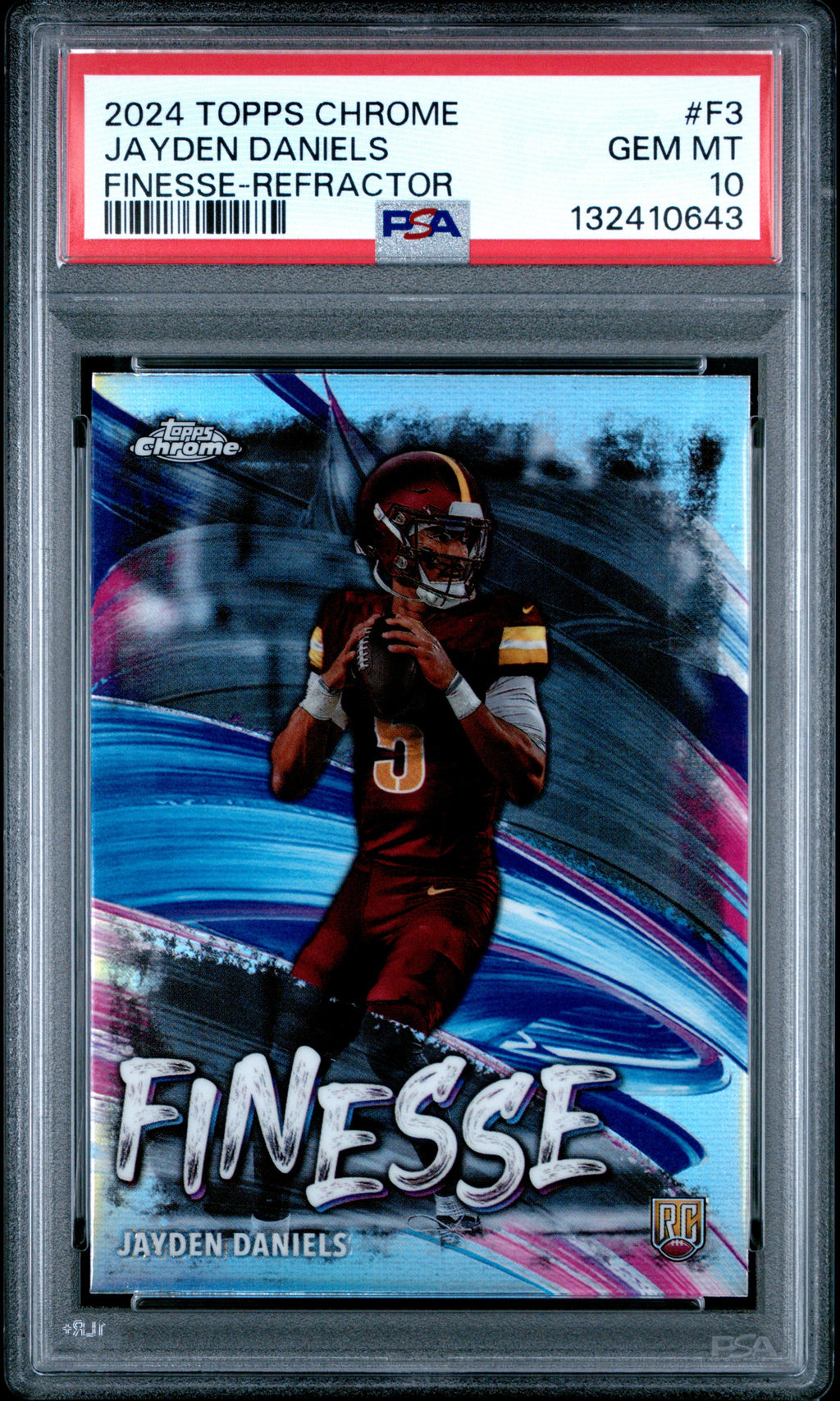 Graded 2024 Topps Chrome Jayden Daniels #F3 Finesse Refractor Rookie RC Football Card PSA 10 Gem Mint