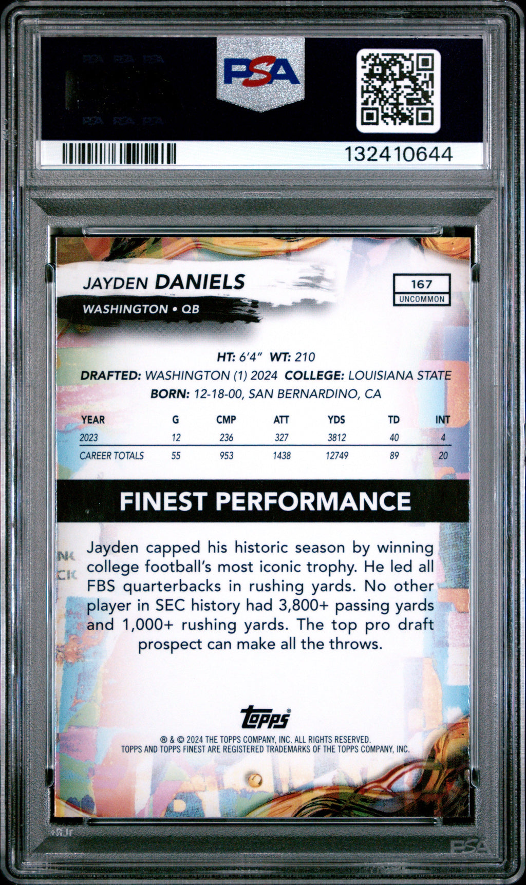 Graded 2024 Topps Finest Jayden Daniels #167 Checkerboard Rookie RC Football Card PSA 10 Gem Mint