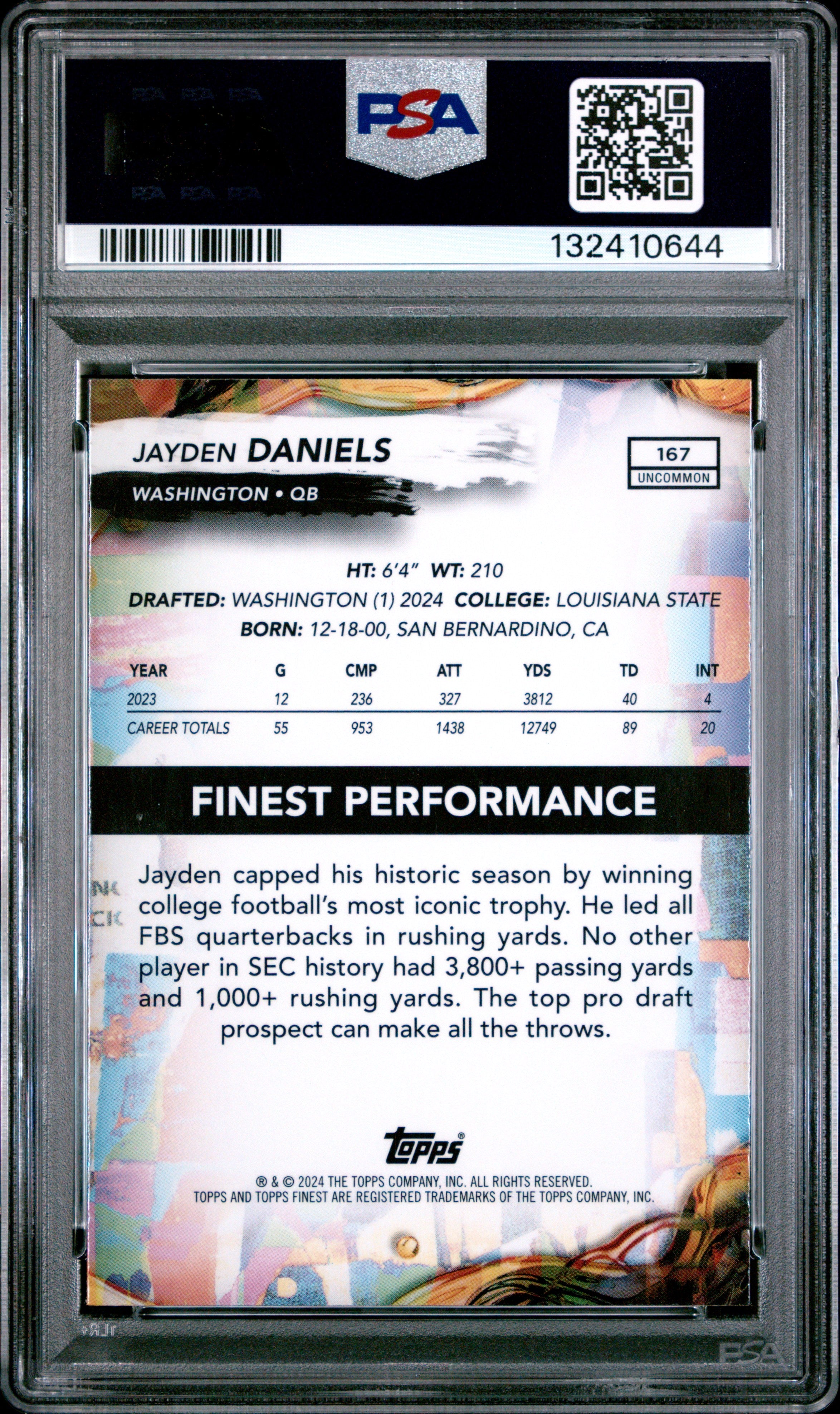Graded 2024 Topps Finest Jayden Daniels #167 Checkerboard Rookie RC Football Card PSA 10 Gem Mint