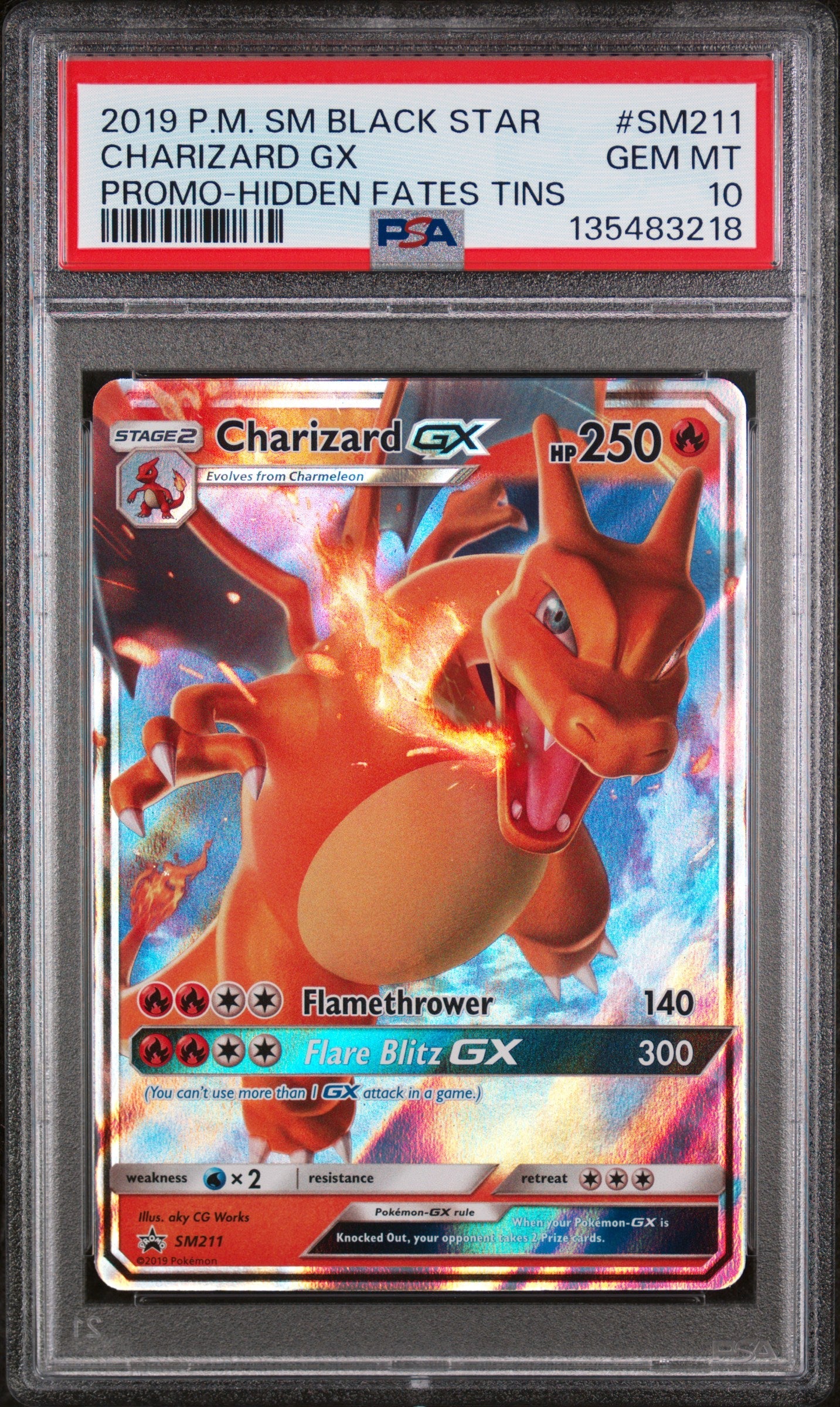 Graded 2019 PKM Sm Black Star Promo #SM211 Charizard Gx Promo Hidden Fates Tins Trading Card Game PSA 10 Gem Mint