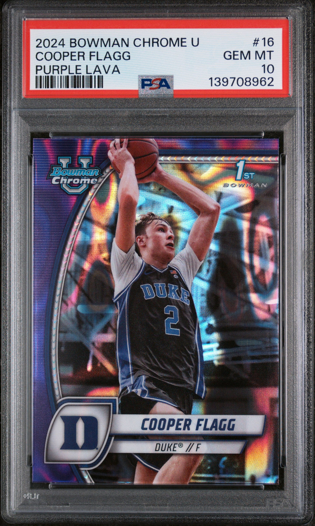 Graded 2024 Topps Bowman Chrome U Cooper Flagg #16 Purple Lava Rookie RC Basketball Card PSA 10 Gem Mint