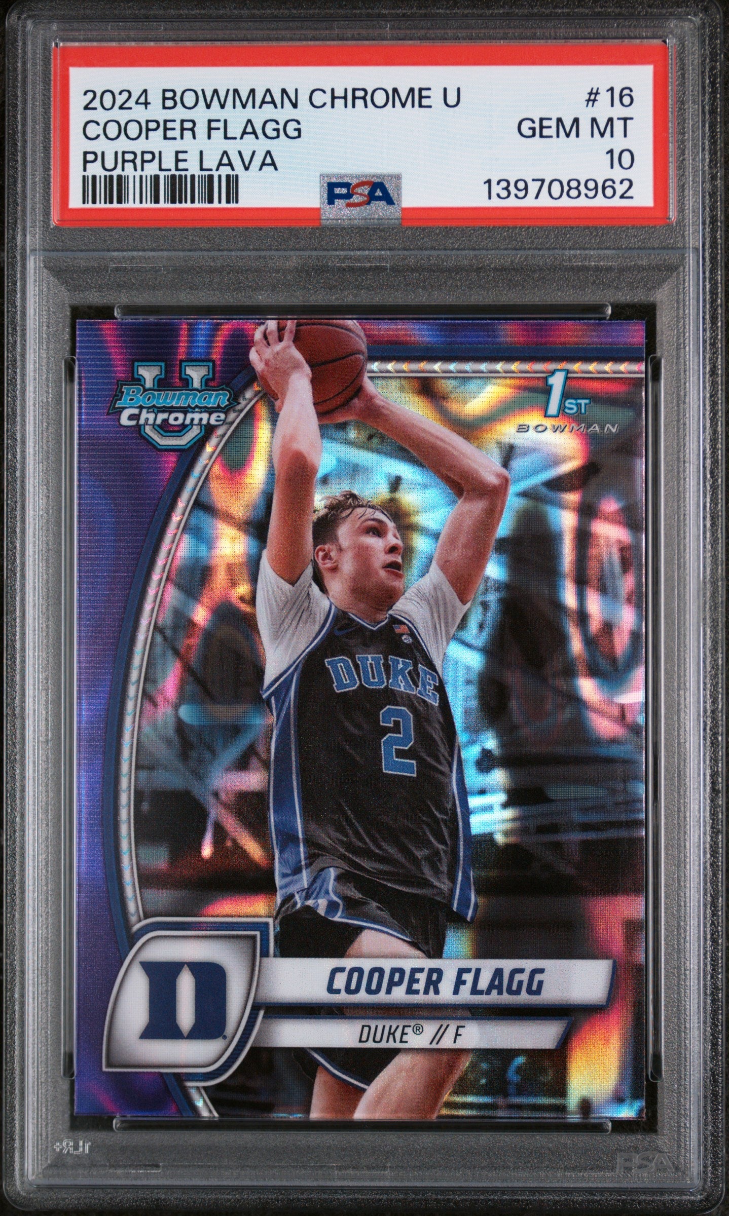 Graded 2024 Topps Bowman Chrome U Cooper Flagg #16 Purple Lava Rookie RC Basketball Card PSA 10 Gem Mint
