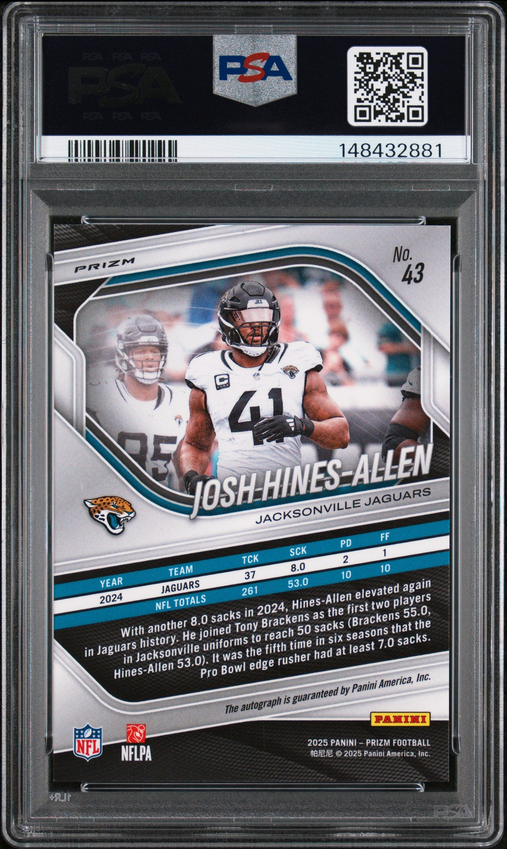 2025 Panini Prizm #43 Josh Hines-Allen Silver Prizm Auto PSA 10