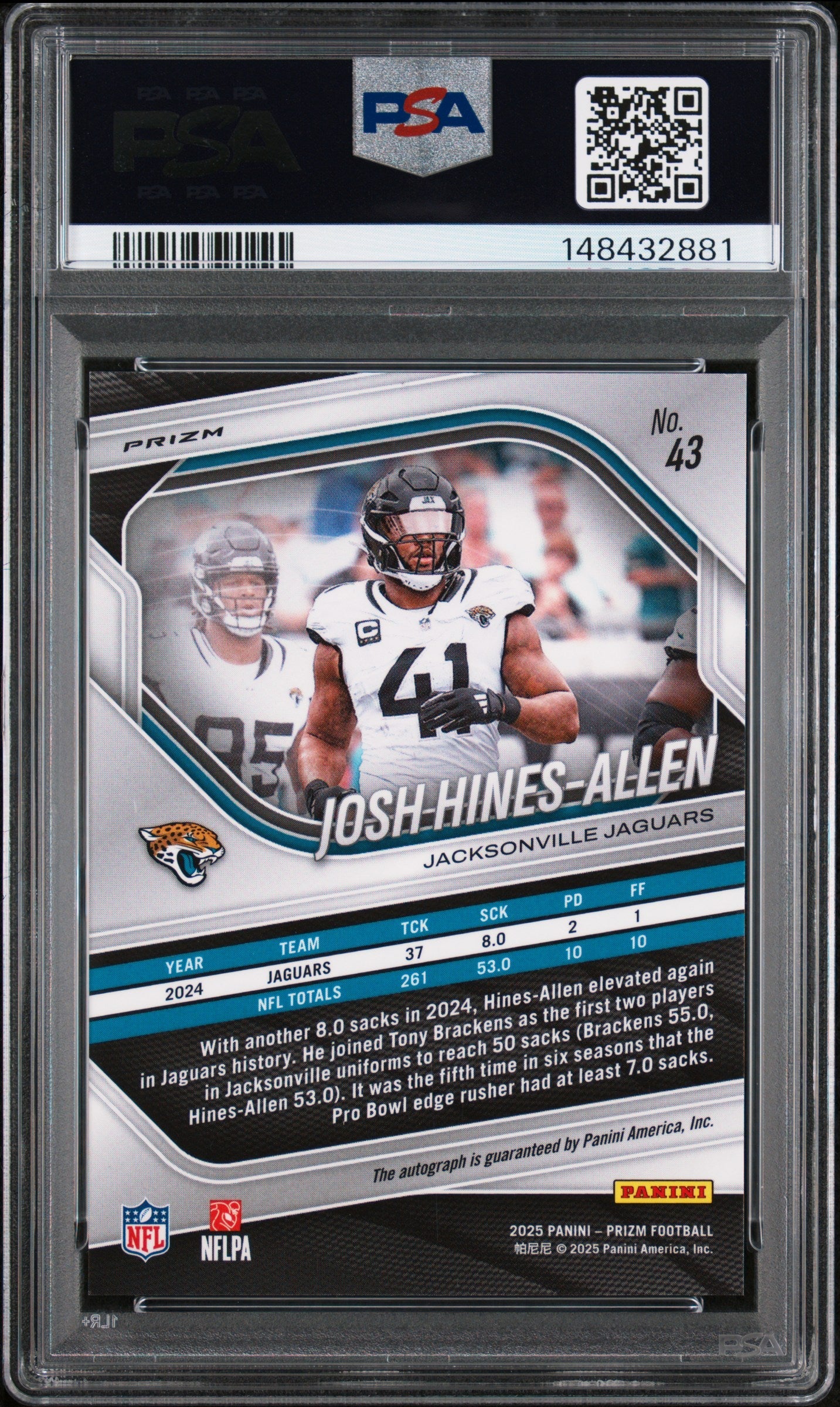 2025 Panini Prizm #43 Josh Hines-Allen Silver Prizm Auto PSA 10