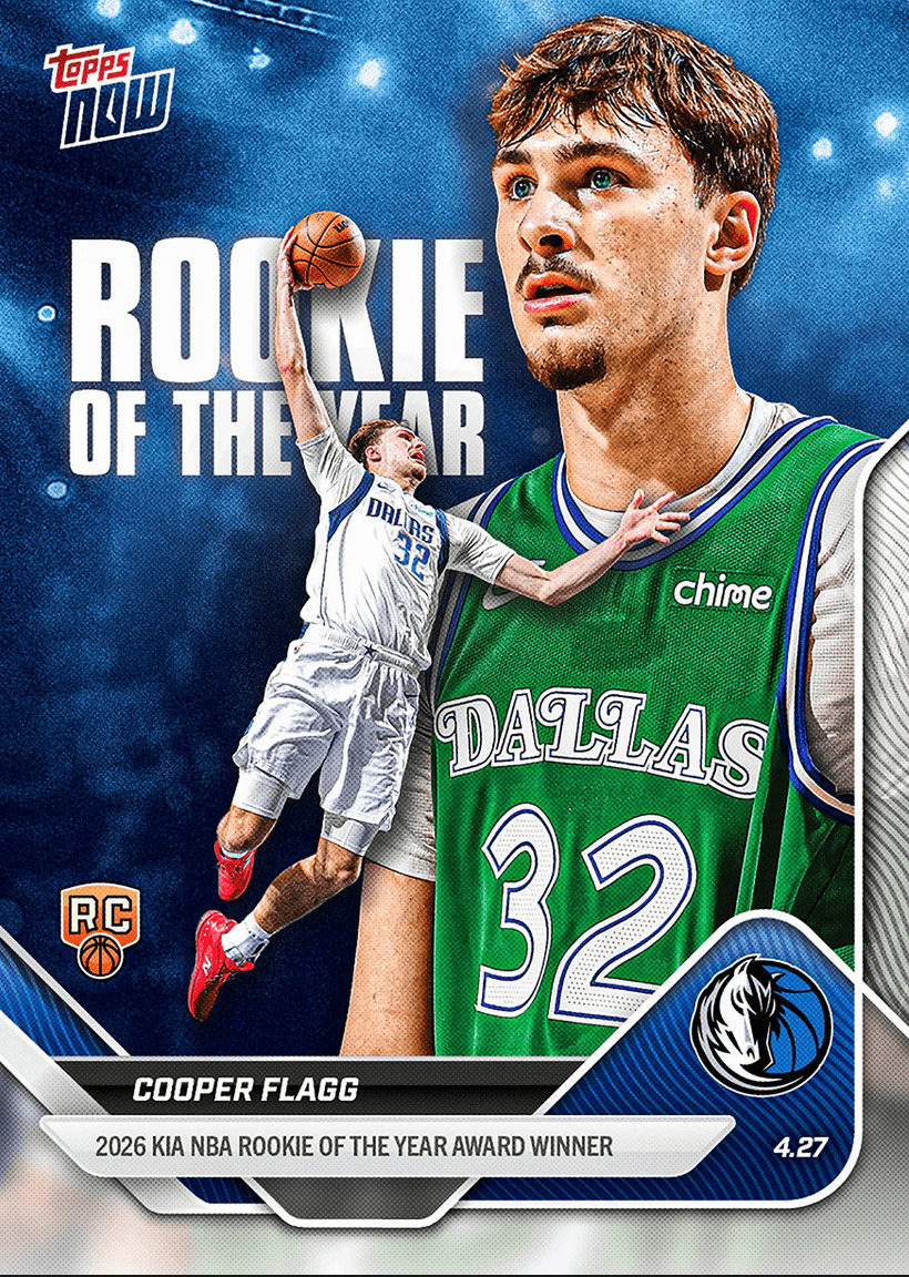 2025 Topps Now Cooper Flagg #ROTY 2026 KIA Rookie of the Year Award Winner Dallas Mavericks Rookie RC Basketball Card