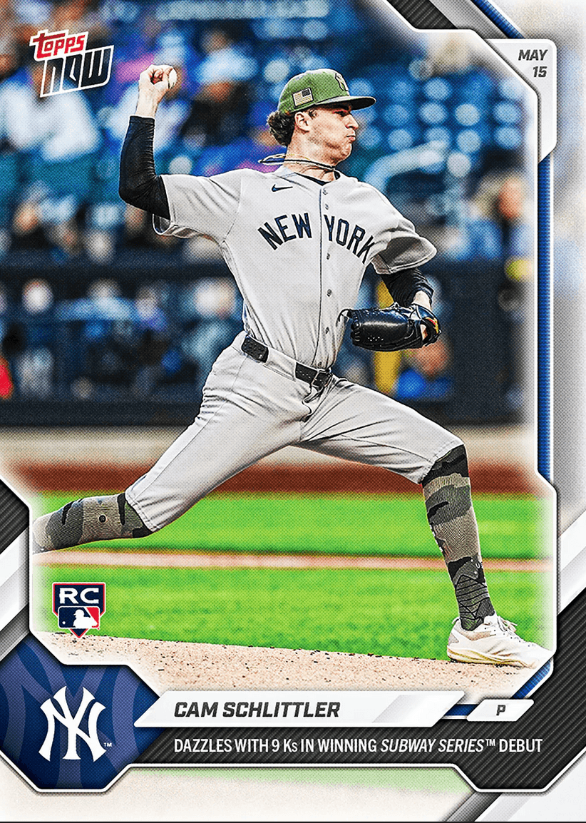 2026 Topps Now Cam Schlittler #206 Dazzles with 9Ks in Winning Subway Series Debut New York Yankees Rookie RC Baseball Card