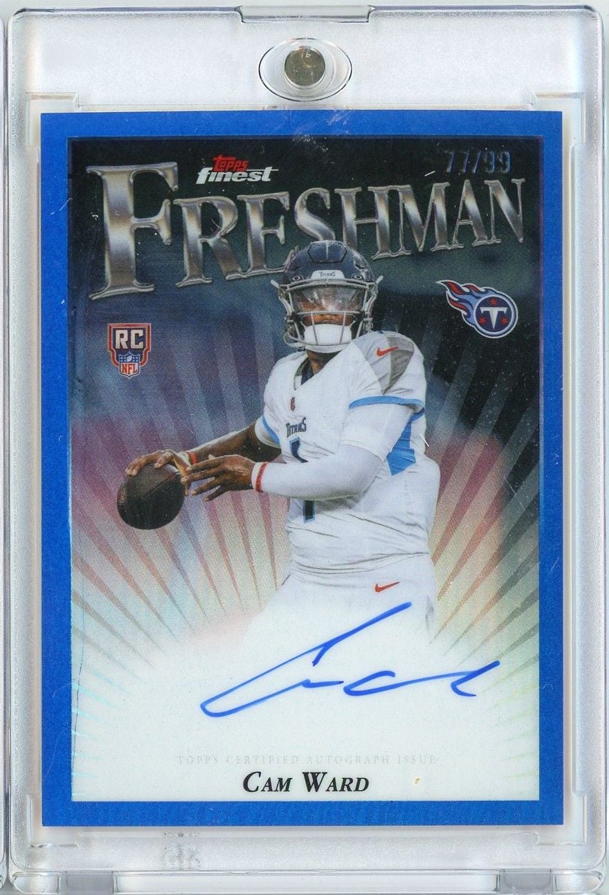 2025 Topps Finest Freshman Cam Ward #FFACW /99 Blue Refractor Auto Rookie RC Football Card