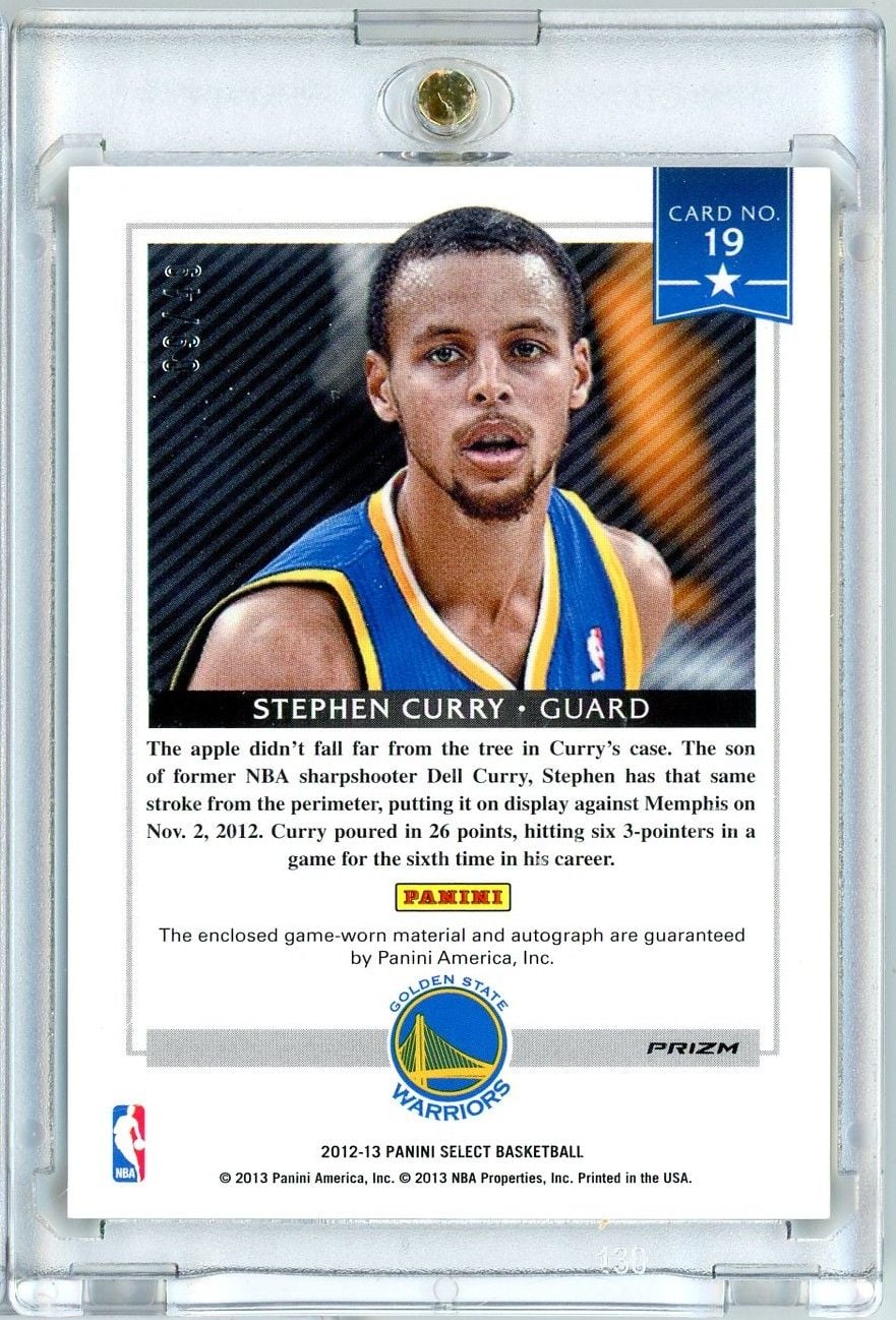 2012 Panini Select Stephen Steph Curry #19 /49 Select Stars Player Worn Relic Black Ink Auto Basketball Card