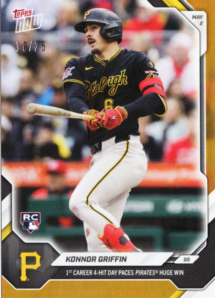 2026 Topps Now Konnor Griffin #154 Orange Foil /25 1st Career 4 Hit Day Paces Pirates Huge Win Pittsburgh Pirates Rookie RC Baseball Card