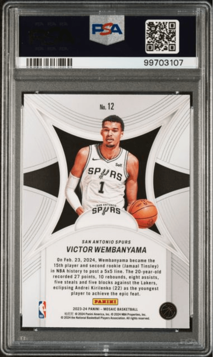 Graded 2023 Panini Mosaic Victor Wembanyama #12 Epic Performers Rookie RC Basketball Card PSA 10 Gem Mint
