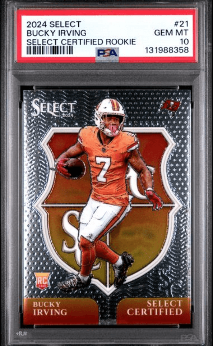 Graded 2024 Panini Select Bucky Irving #21 Select Certified Rookie Rookie RC Football Card PSA 10 Gem Mint