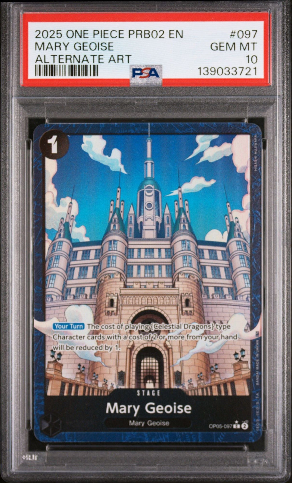 Graded 2025 One Piece Mary Geoise #097 Alt Art PRB02 Trading Card Game PSA 10 Gem Mint
