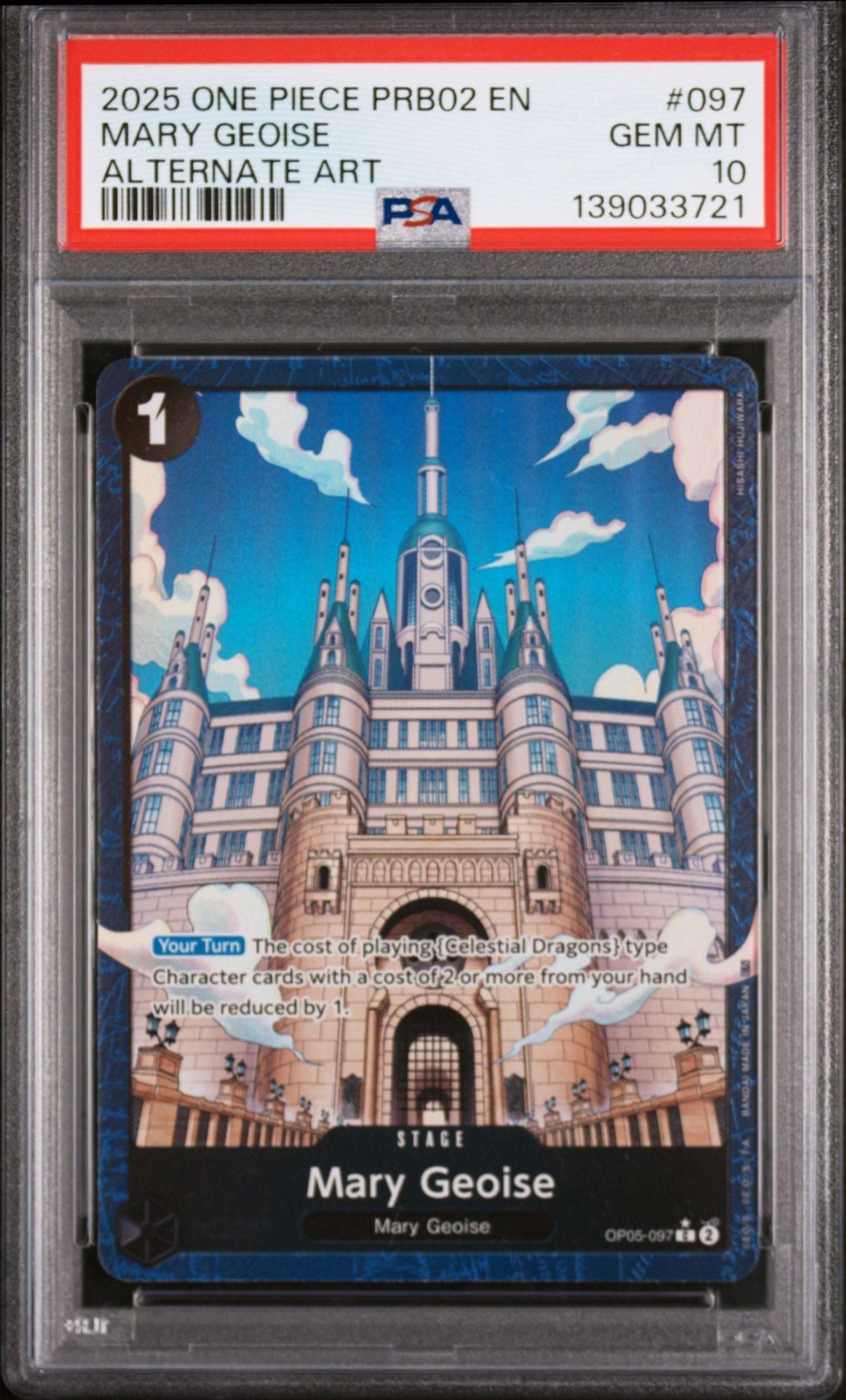 Graded 2025 One Piece Mary Geoise #097 Alt Art PRB02 Trading Card Game PSA 10 Gem Mint