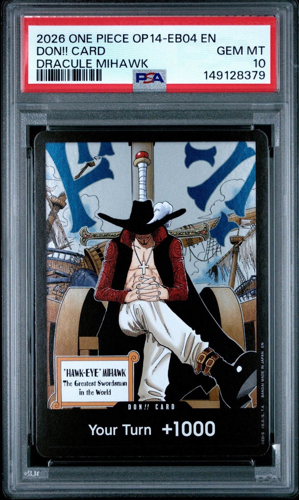 Graded 2026 One Piece Don!! Card OP14 Dracule Mihawk Trading Card Game PSA 10 Gem Mint