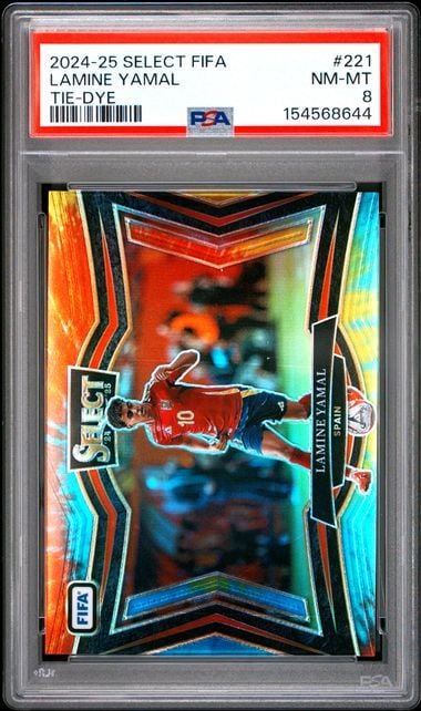 Graded 2024 Panini Select FIFA Lamine Yamal #221 /25 Tie Dye Soccer Card PSA 8 NM-MT