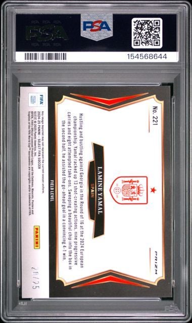 Graded 2024 Panini Select FIFA Lamine Yamal #221 /25 Tie Dye Soccer Card PSA 8 NM-MT