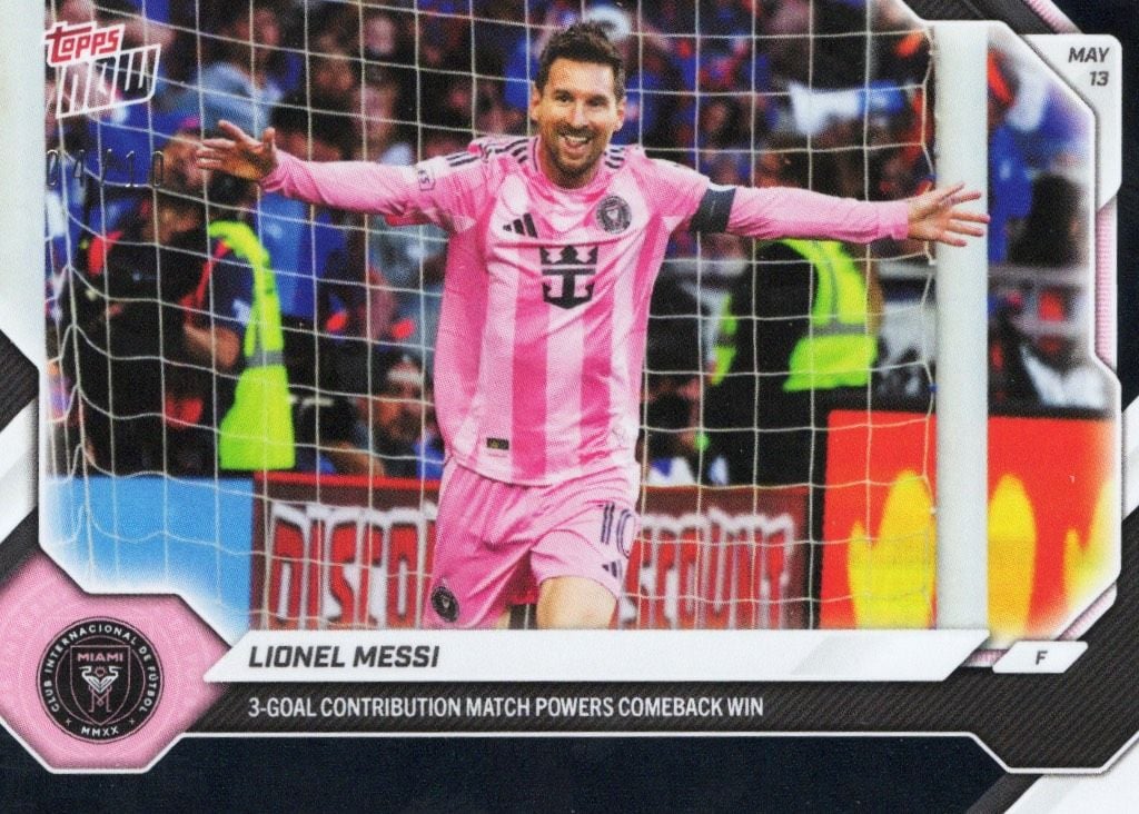 2026 Topps Now Lionel Messi #45 Black Foil /10 3 Goal Contribution Match Powers Comeback Win Inter Miami Soccer Card