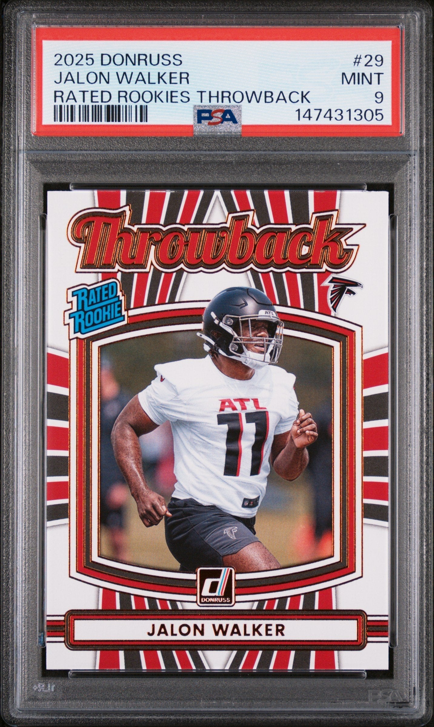 Graded 2025 Panini Donruss Jalon Walker #29 Rated Rookies Throwback Rookie RC Football Card PSA 9 Mint