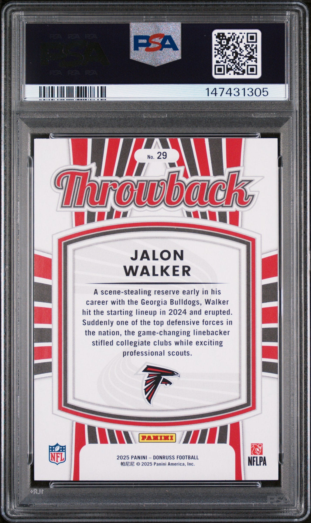Graded 2025 Panini Donruss Jalon Walker #29 Rated Rookies Throwback Rookie RC Football Card PSA 9 Mint