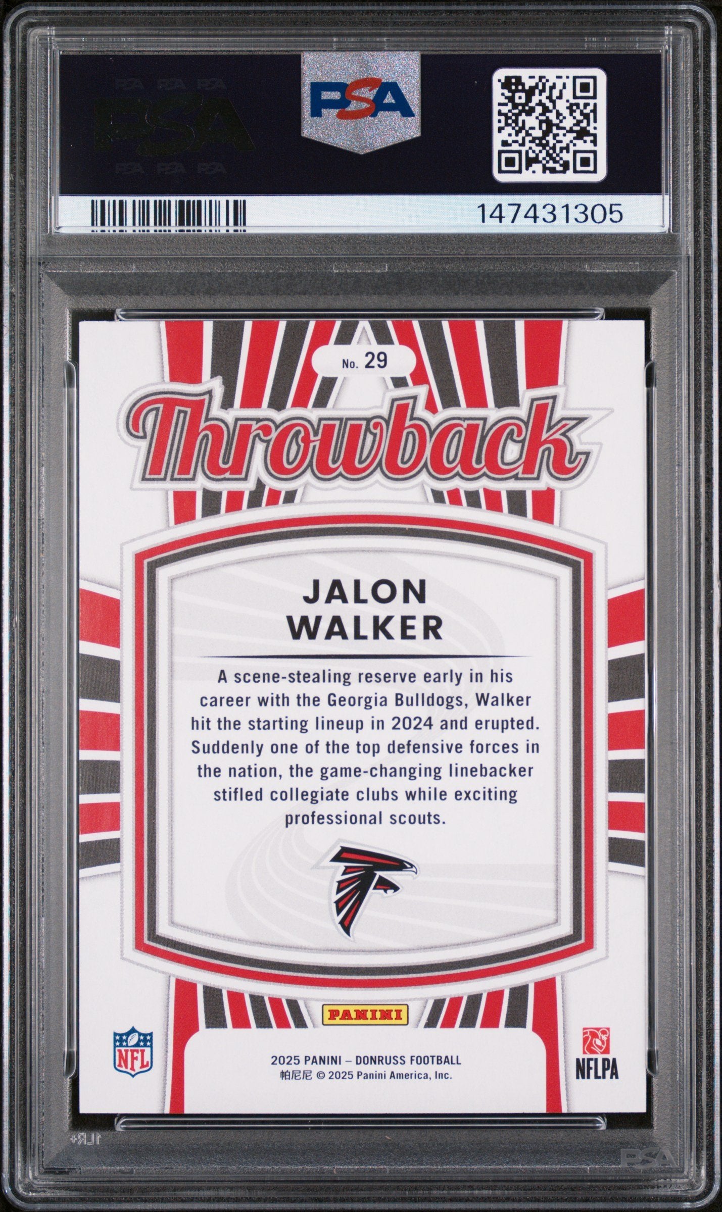 Graded 2025 Panini Donruss Jalon Walker #29 Rated Rookies Throwback Rookie RC Football Card PSA 9 Mint