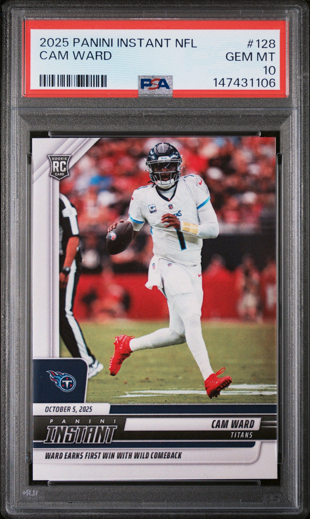 Graded 2025 Panini Instant Cam Ward #128 Rookie RC Football Card PSA 10 Gem Mint