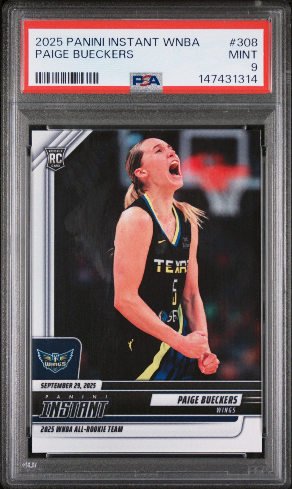Graded 2025 Panini Instant Paige Bueckers #308 Rookie RC Basketball Card PSA 9 Mint
