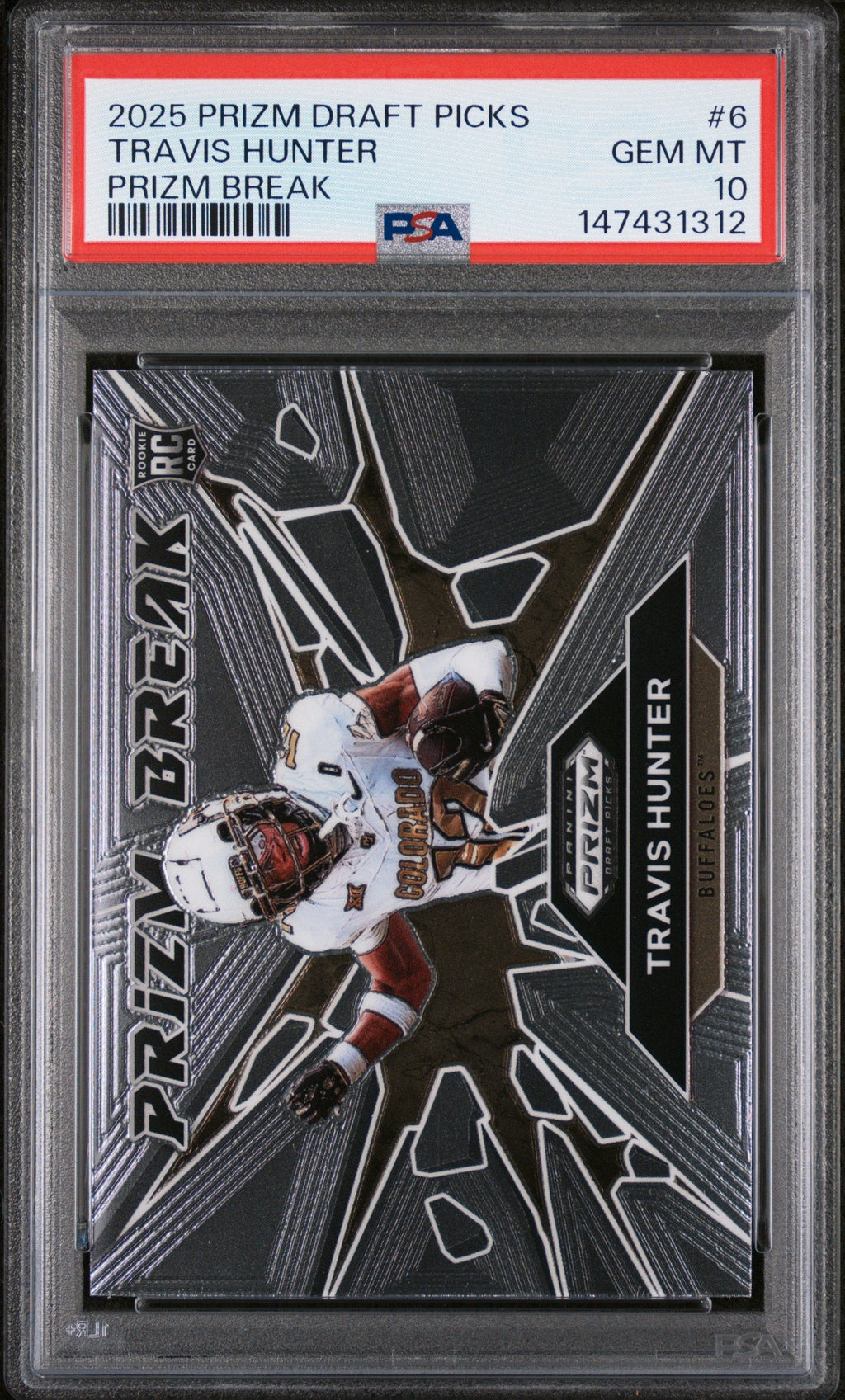 Graded 2025 Panini Prizm Draft Picks Travis Hunter #6 Prizm Break Rookie RC Football Card PSA 10 Gem Mint