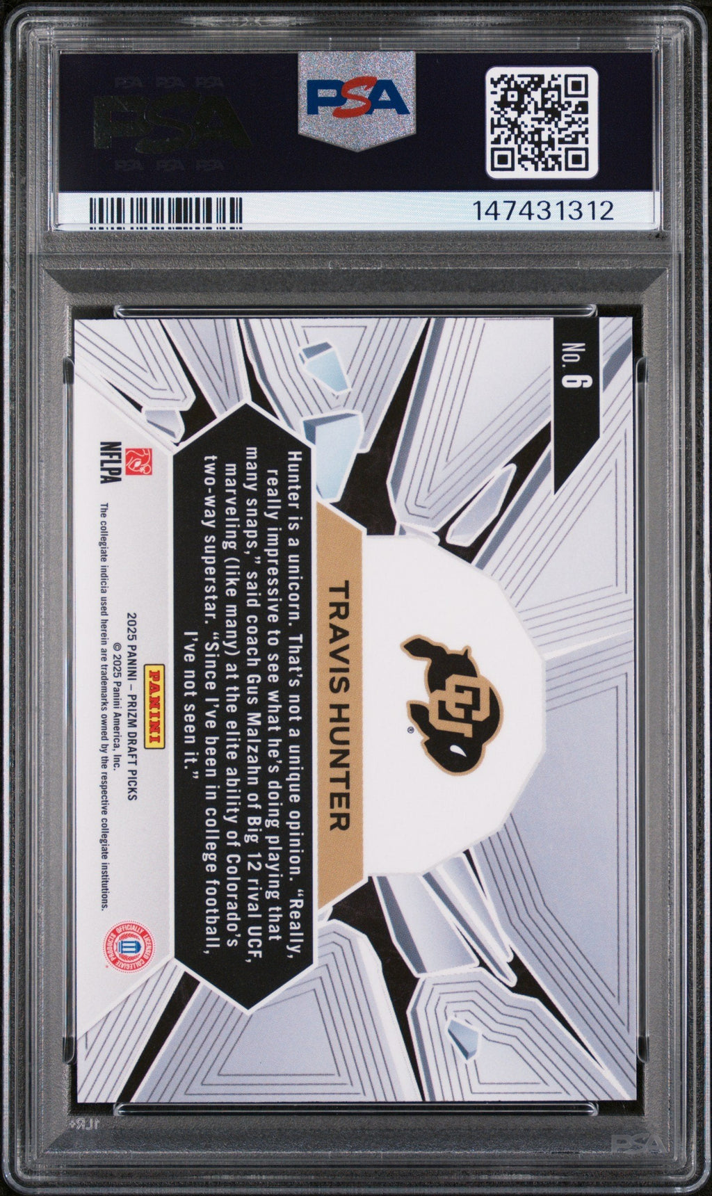 Graded 2025 Panini Prizm Draft Picks Travis Hunter #6 Prizm Break Rookie RC Football Card PSA 10 Gem Mint