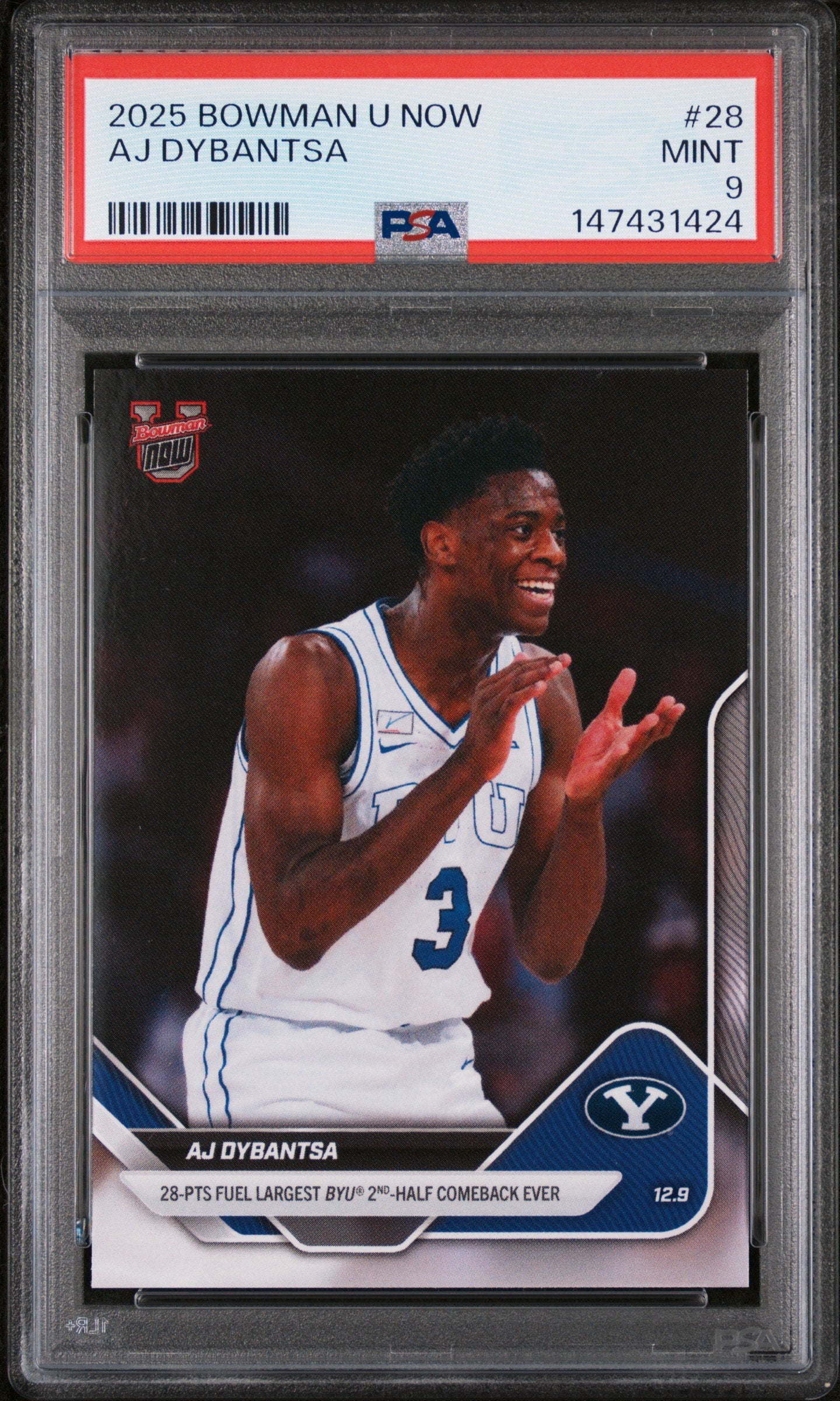 Graded 2025 Topps Bowman U Now AJ Dybantsa #28 Rookie RC Basketball Card PSA 9 Mint